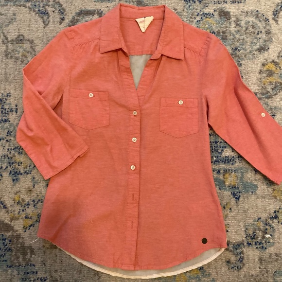Coral Tommy Girl button down blouse w/ sheer back - Picture 2 of 5